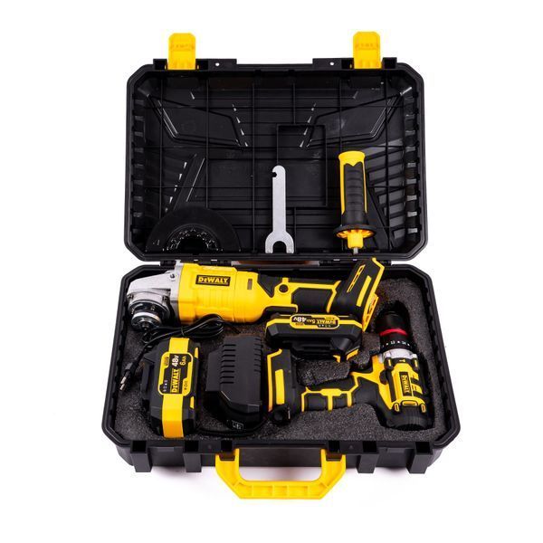 Акумуляторний набір DeWalt 2в1 безщітковий 48 V Шурупокрут +Болгарка з LED екраном Девольт | Потужність: 48В | Тип двигуна: безщітковий | Число обертів: 0-1500/3500 об/хв | Функція удару: є | Число ударів: 37000 уд./хв., Гарантия 3 года eb-1191-1 фото