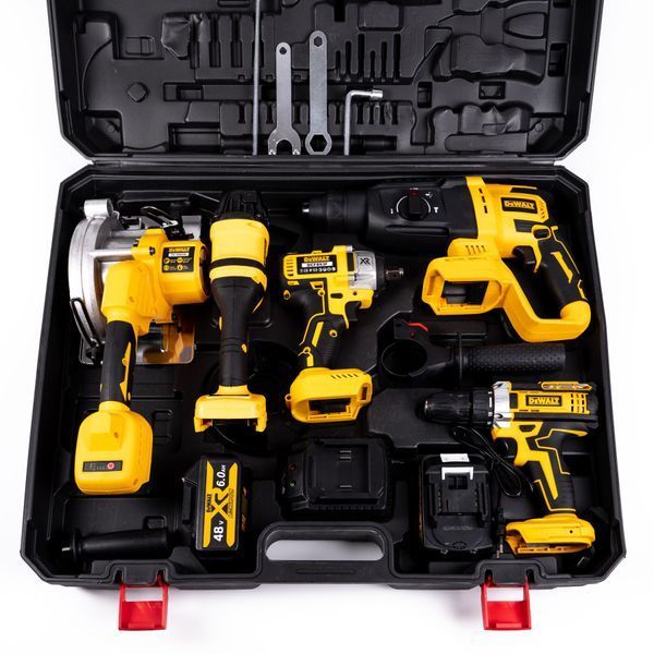 Набір акумуляторний DeWalt 5в1 48V (Шуруповерт + Гайковерт + Перфоратор + КШМ + Циркулярка) АКБ набір Деволт 5в1 (48V 6Ah) 123115 фото