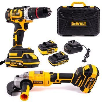 Акумуляторний набір DeWalt 2в1 безщітковий 48 V Шурупокрут +Болгарка з LED екраном Девольт | Максимальний діаметр свердління (дерево): 60 мм | Максимальний діаметр свердління (цегла): 18 мм | Тип патрона: швидкозатискний, Гарантія 3 роки eb-1191-2 фото