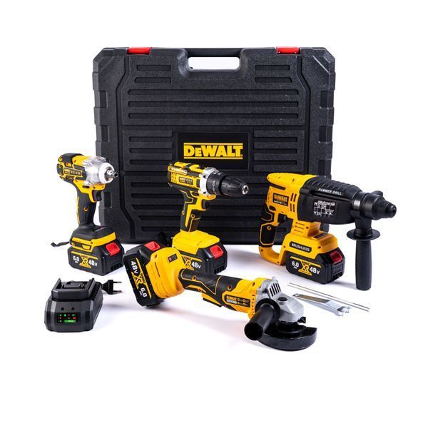 Акумуляторний набір DeWalt 4в1 48 V (4 АКБ + Шурупокрут + Перфоратор + Болгарка + Гайковерт) АКБ набір Девольт 12371 фото
